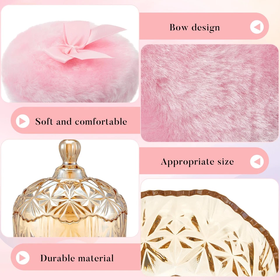 3 Pcs Large Body Powder Puff and Container Crystal Container Soft Washable Re... Foto 4 de 4