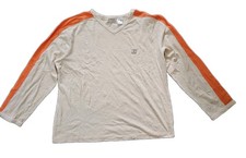 Damen Shirt beige orange Langarm V-Ausschnitt...