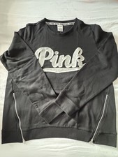 99 Victoria's Secret PINK Sweatshirt Black/Gray White Logo Large NWT
