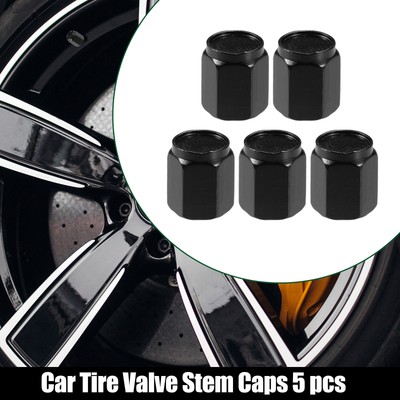 Universal Car Tire Valve Stem Caps for Car SUV Bike Aluminum Alloy Black 5pcs