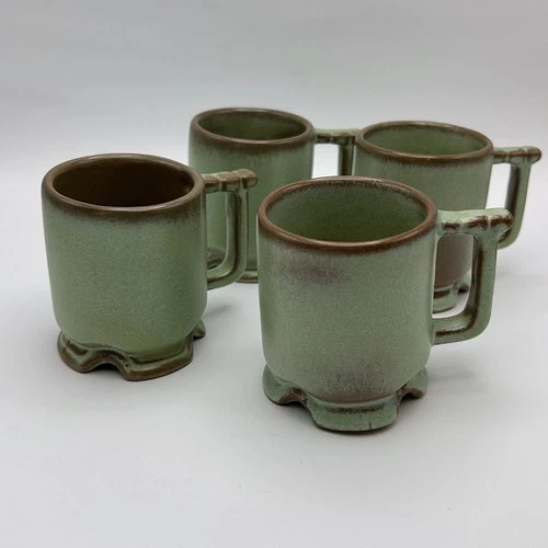 Vintage Frankoma Pottery Prairie Green Mini Expresso/Coffee Cups Plainsmen 3 Oz