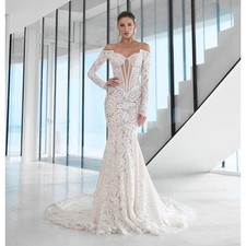Lace Long-Sleeve Mermaid Wedding Dress Backless Cutout Bride Gowns Customized