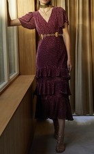 Rixo Gilly Polka Dot Silk Blend Dress Flutter Sleeves & Ruffle Hem- XS US 4