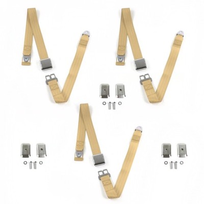 VW Type 1 1968 - 1983 Airplane 2pt Tan Lap Bench Blt Kit w/BKTS 3 Belts  