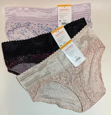 NWT 3 Warners Lace Hipster Panties No Pinching/Problems 5609J Asst. Prints 5/S