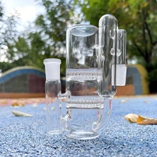 5.5" 14mm 90° Thick Glass Ash Catcher Recycler Double Honeycombs Perc Bubbler