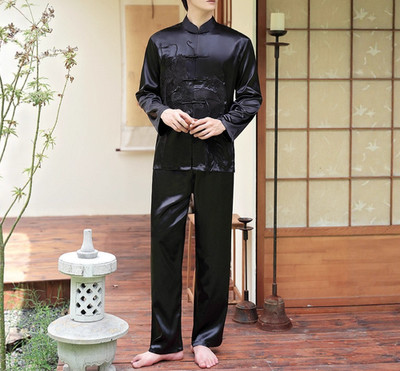 Chinesisch Orientalisch Herren Martial Kung Fu Schwarz Drache Pyjama Pyjama Set
