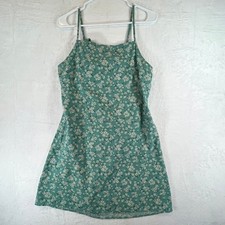 American Eagle Dress Size L Green Floral Linen Cotton Blend Open Back Tie Mini