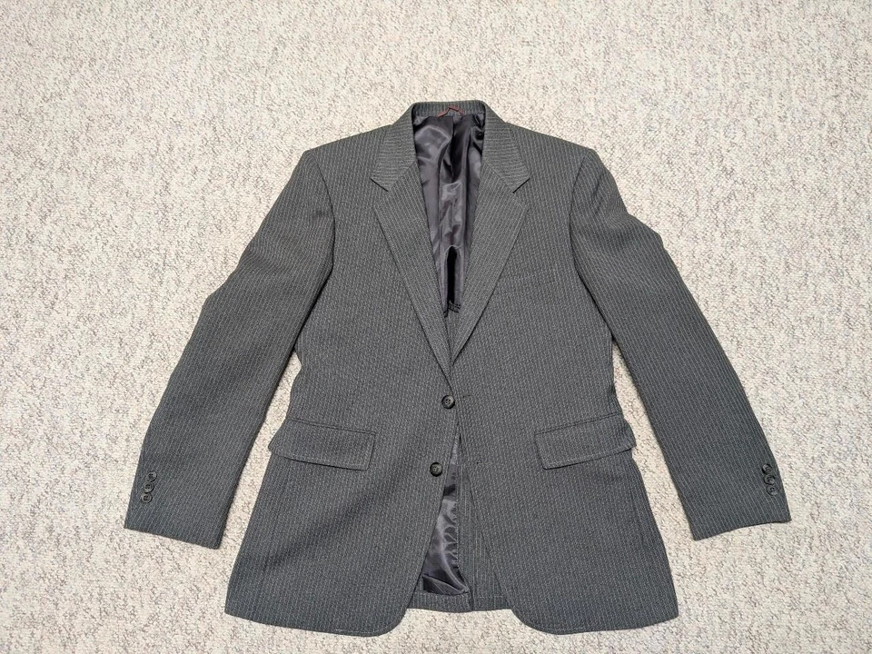 TRAJE 3 PIEZAS vintage años 70 gris rayas 40R 32x30 poliéster años 80 Foto 2 de 4