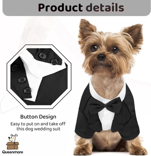 Hunde Smoking - formelles Haustier Outfit für Hunde & Katzen, Smoking mit Krawatte (groß) - Bild 10 von 37