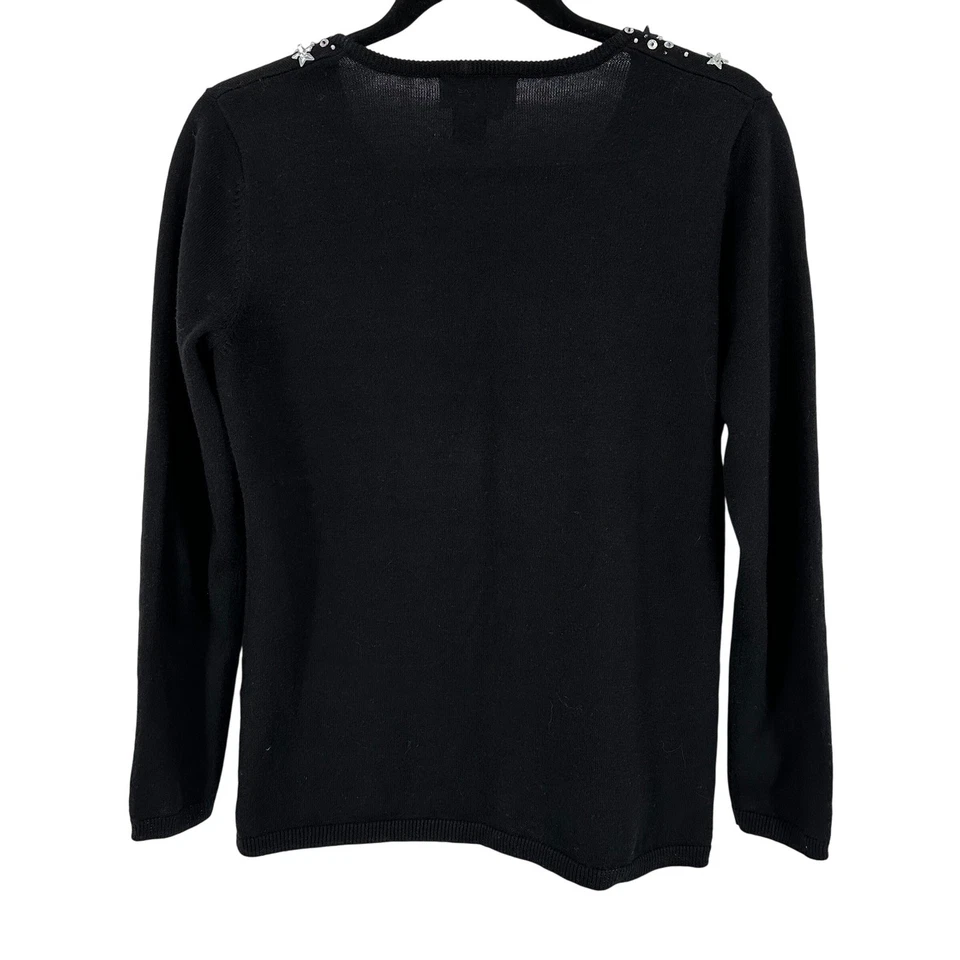 BEREK Санта рождественская елка Ho Ho блестки бисером молнии черный кардиган свитер S - Изображение 2 из 4