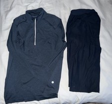 Lululemon Women’s 2pc Knit Tracksuit 1/4 Zip Pockets Pullover Pants M Black