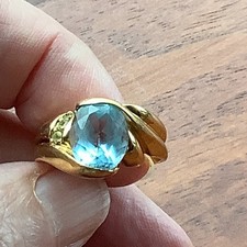Oval Cut Blue Topaz Ring CZ Accent Stones Sterling 925 Gold Plated - Size 7.5