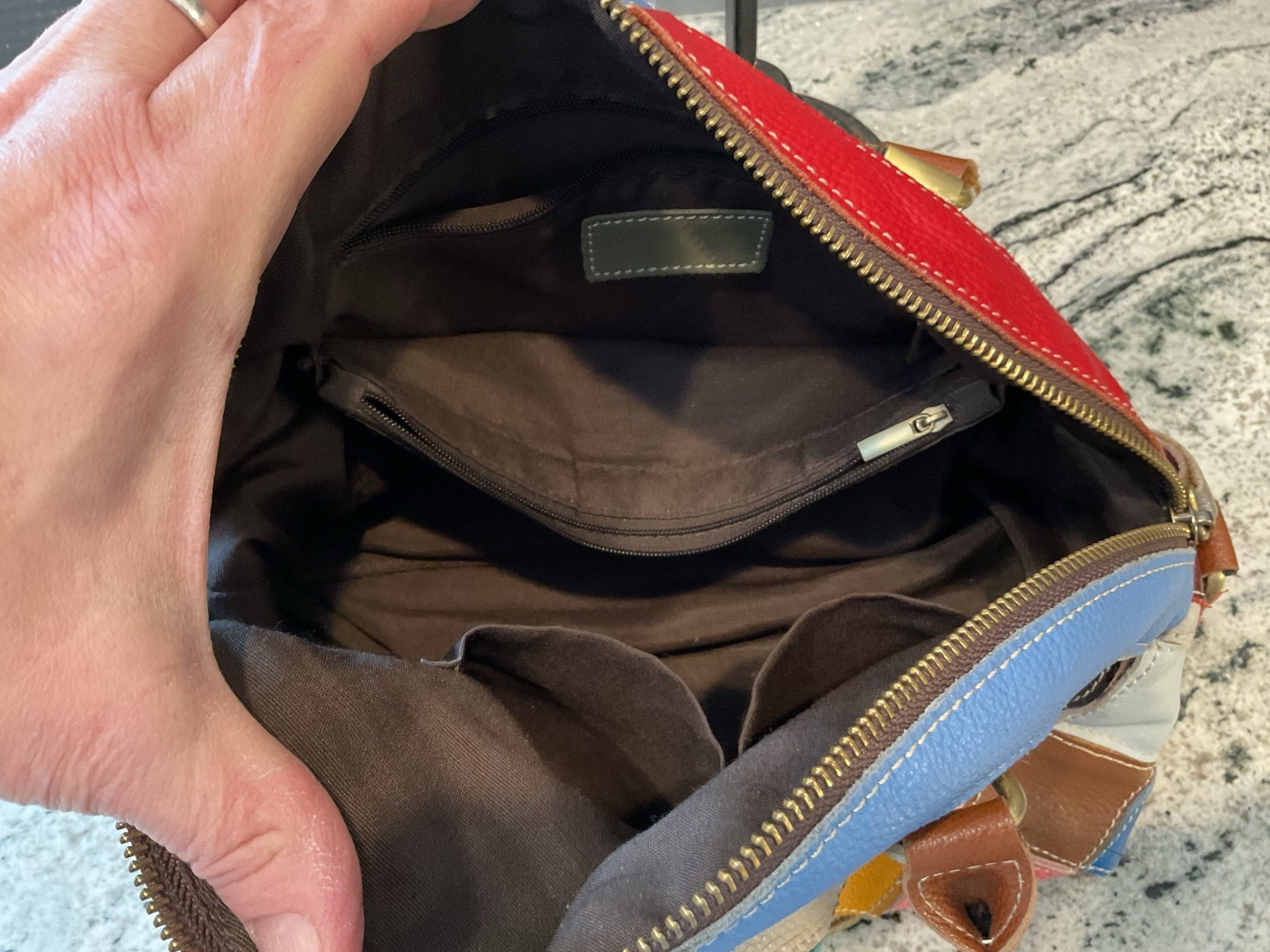 Patchwork Colored Diamond Leather Hobo Hand bag P… - image 6