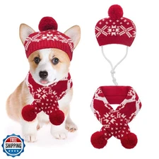 Mihachi Dog Costumes Hat Scarf Set Knit Snowflake Reindeer Print 