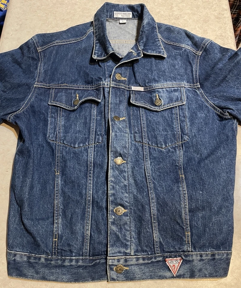 Vintage Denim GUESS By Georges Marciano Blue Jean Jacket Sz Large Made In USA - Image 4 of 4