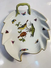 Herend Rothschild Bird 9” X 1.5” Deep Handled Leaf Dish Bowl Perfect Retail $375