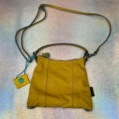 *Stains* GABS Lime Yellow Italian Leather Convertible Handbag Crossbody Purse
