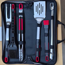Expert Grill Soft-Grip 10pc BBQ Tool Set Fork Spatula Tongs Brush w/ Case