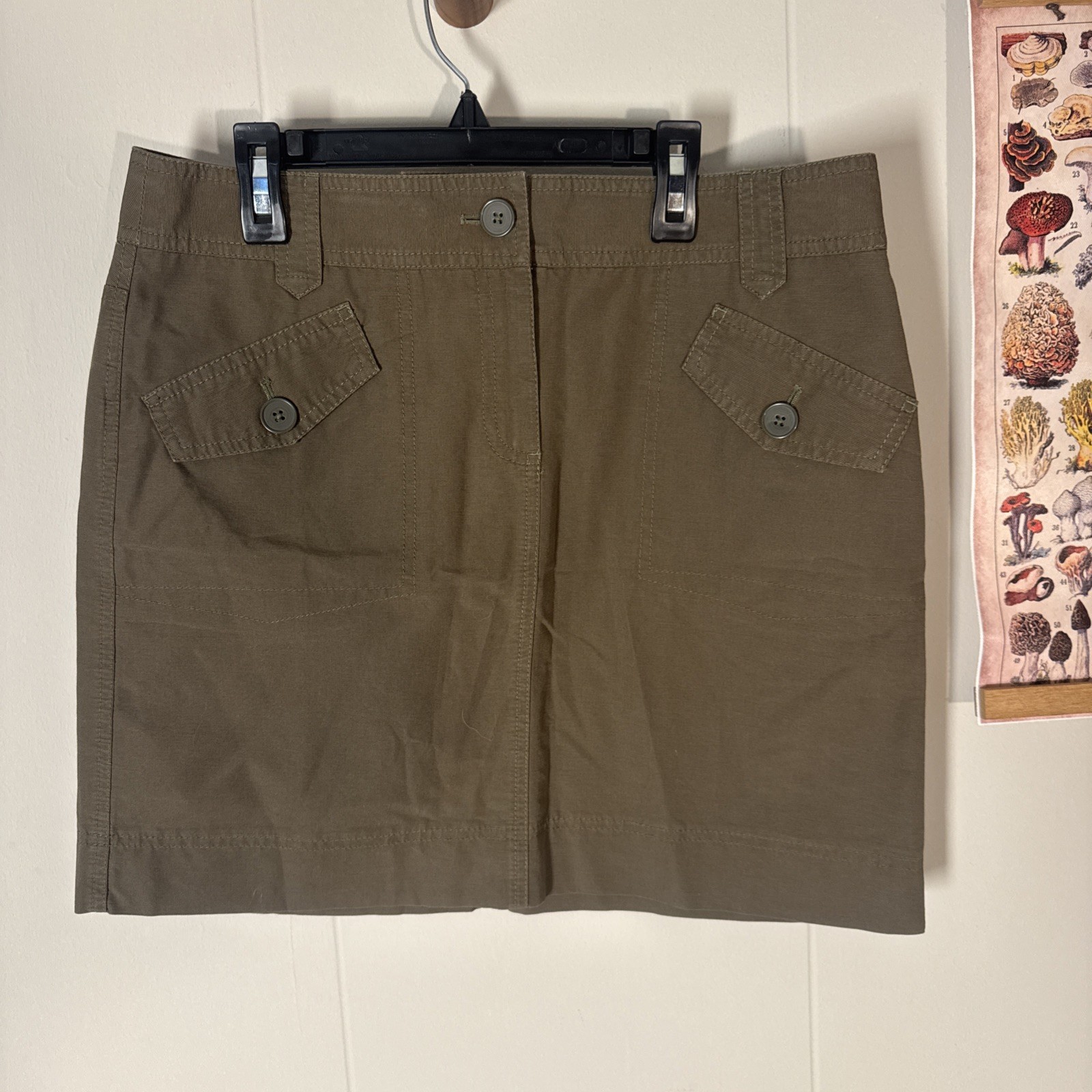 LOFT Button Front Patch Pocket Army Green Cotton … - image 1