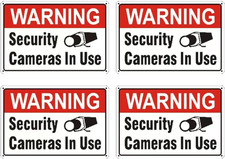4 Pack Warning Security Cameras in Use Sign, Durable Weather Resistant Styrene P