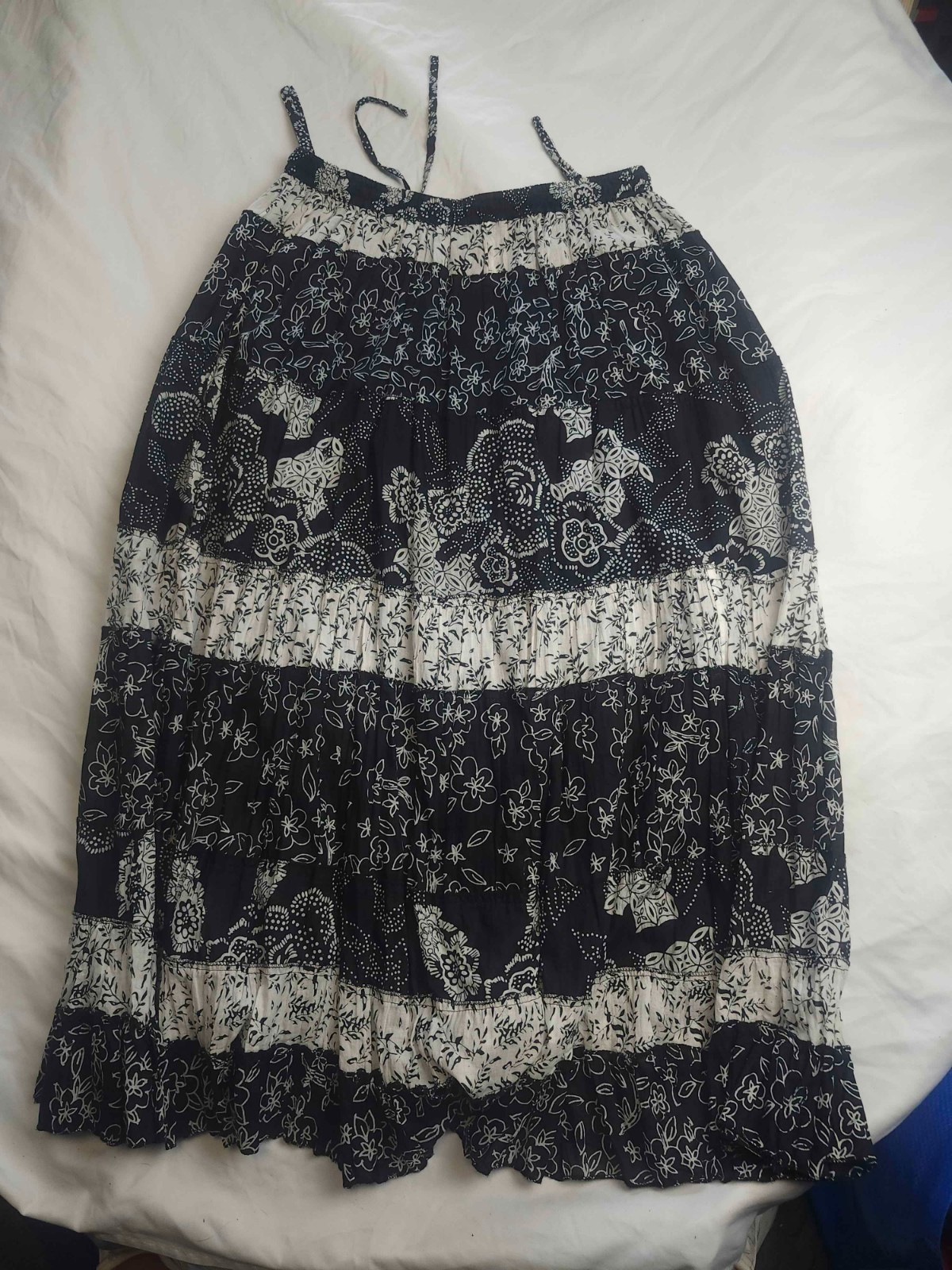 Jane Ashley Tiered Maxi Skirt Large Black White Cotton Lined Boho Gypsy Flowy