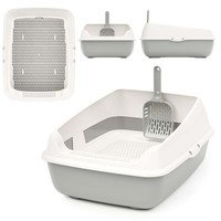 Schalentoilette Schaufel Katzenklo Katzentoilette Mit Rand + Reinigungssieb Grau
