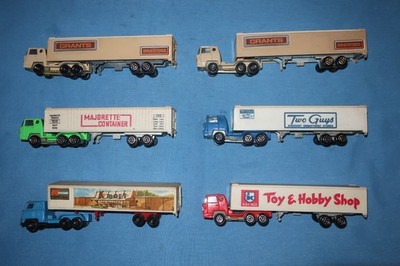 6 Majorette Tractor Trailer Trucks: Kay-Bee Toys, Two Guys, K-Mart, 2 Grants