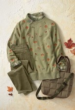 Coldwater Creek Patch O’ Pumpkins Sweatshirt color Thyme Multi