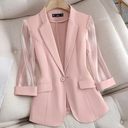 Formal Lady Mesh 3/4 Sleeve Blazer Suit Jacket Business Suit Coat Casual Summer - 第 13/16 張圖片