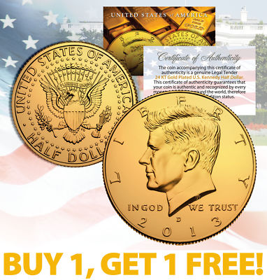 24K Gold Plated 2022-P JFK Kennedy Half Dollar – Buy 1 Get 1 FREE! Uncirculated