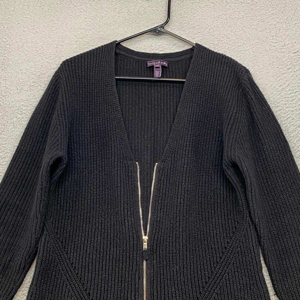 Suéter largo alto Sally para mujer pequeño cárdigan con cremallera bolsillos mezcla de lana acanalada Foto 2 de 4