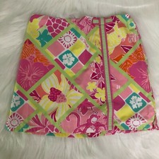 VTG GIRLS LILLY PULITZER PINK PATCHWORK SKORT SKIRT DIAMOND HEAD HULA MONKEY 6X