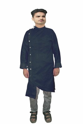 Camicia casual da uomo indiana in seta Kurta colore nero Tunica etnica  con | eBay