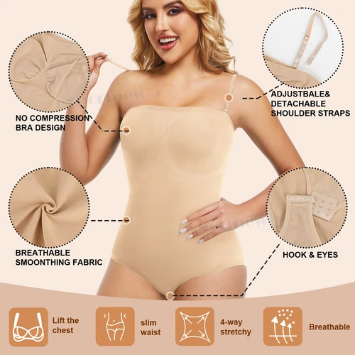Body donna modellante a compressione senza spalline modellante controllo pancia tubetop - Foto 23 di 42