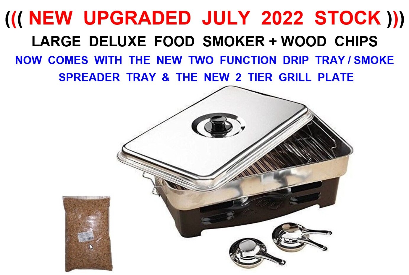 LARGE DELUXE FOOD SMOKER+WOOD CHIPS MEAT POULTRY FISH BBQ CAMPING COOKER STOVE
