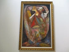 VINTAGE MID CENTURY ABSTRACT CUBIST rare PAINTING EXPRESSIONISM LISTED NEW YORK