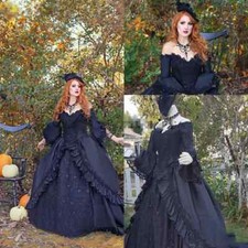 Gothic Black Wedding Dresses Off Shoulder Long Sleeves Vintage Bridal Gowns