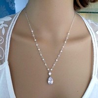 Designer Crystal And Freshwater Pearl Bridal Necklace Sterling Silver Cz Jewelry Designer Crystal And Freshwater Pearl Bridal Necklace Sterling Silver Cz Jewelry