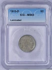 1913-D Buffalo Nickel 5c ICG MS63 - Type 1 - Cool Mint Error Laminated