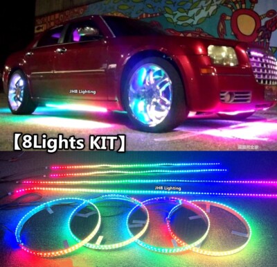 JHB 15.5'' CHASING FLOW LED Wheel Rim Lights + 2PCS 4FT+2PCS 6.5FT Underglow KIT