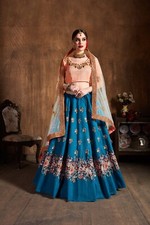 Ethnic Look Raw Silk Teal Blue Lehenga Choli With Dupatta For Reception Wear