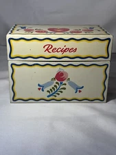 Ohio Art Metal Recipe Box Tin Toleware PA Dutch Full Grandmas Recipes Vintage