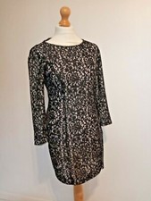 Reiss Short Black Lace Crochet Fitted Evening Dress Size 10 Party Season