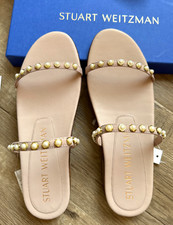 NEW Stuart Weitzman Ameliese Pearl Nude Beige Smooth Calf Sandal 7.5 Sz 38