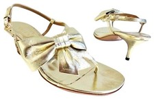 NW AUT VALENTINO BOW GOLD METALLIC LEATH SANDAL SZ36"RET$545 BARGAIN