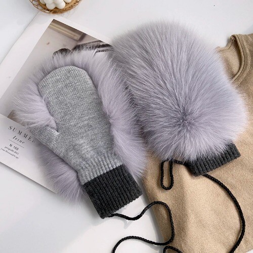 Real Fur Gloves Knitted Women Mittens Winter Fashion Fluffy Warm Real Fur Gloves - Bild 11 von 31