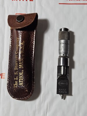 VINTAGE STARRETT 5420 CANCO CAN SEAM .200 MICROMETER DEPTH GAUGE W/ Leather Case