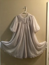 Vintage Peignor Two Piece Chiffon Light Gray Lingerie Gown House Coat Set Large