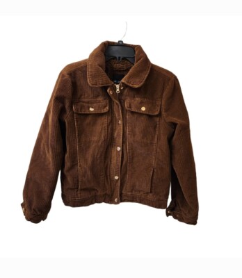 Me Jane Brown Corduroy Faux Fur Lined Jacket Coat Medium 70s Hipster Vibes 